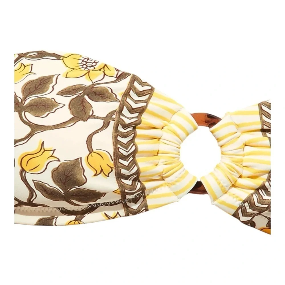 J Crew Yellow O-ring Bandeau Bikini Top in Daffodil Daze Block Print Women Sz L